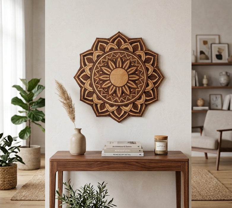 Dřevěný obraz s UV tiskem - Sluneční mandala