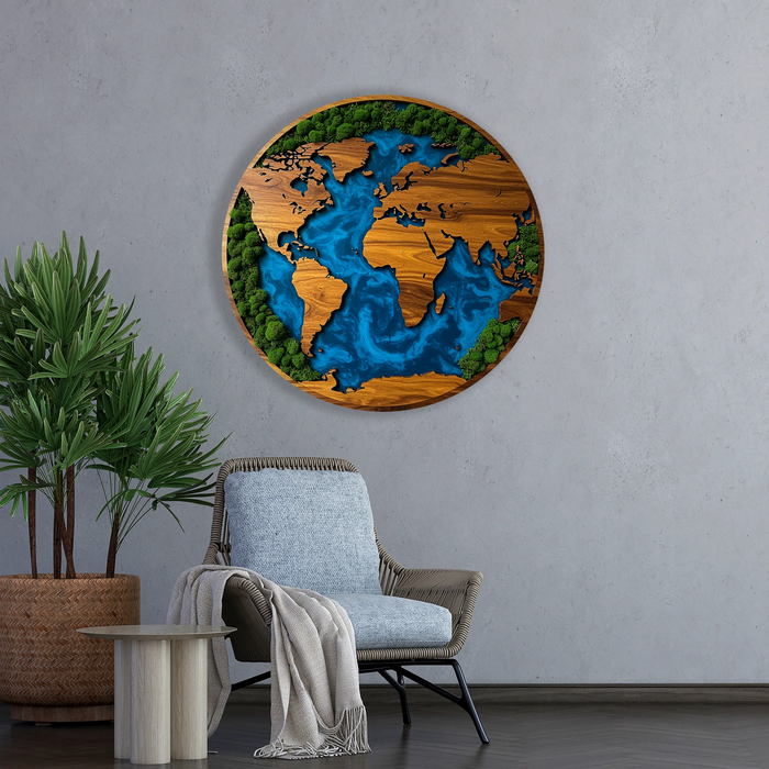 Dřevěný obraz na zeď - Moss Globe