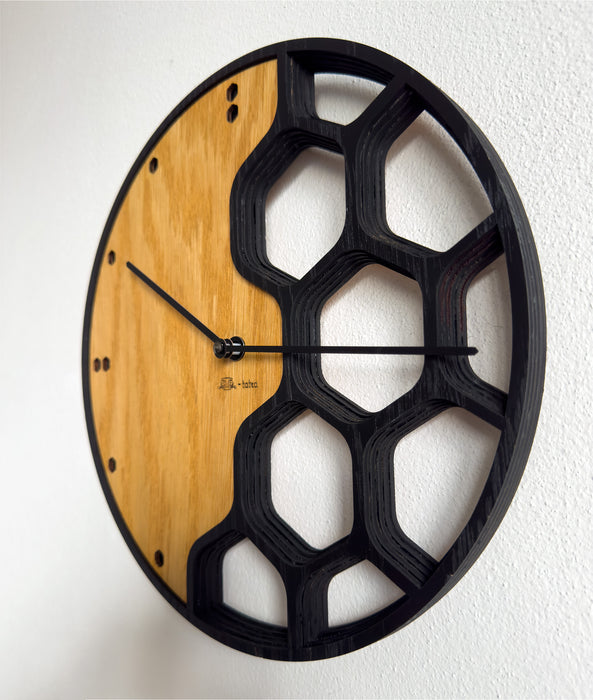 3D Dřevěné dubové hodiny - T-Tatra Honeycomb - 30cm/50cm/84cm