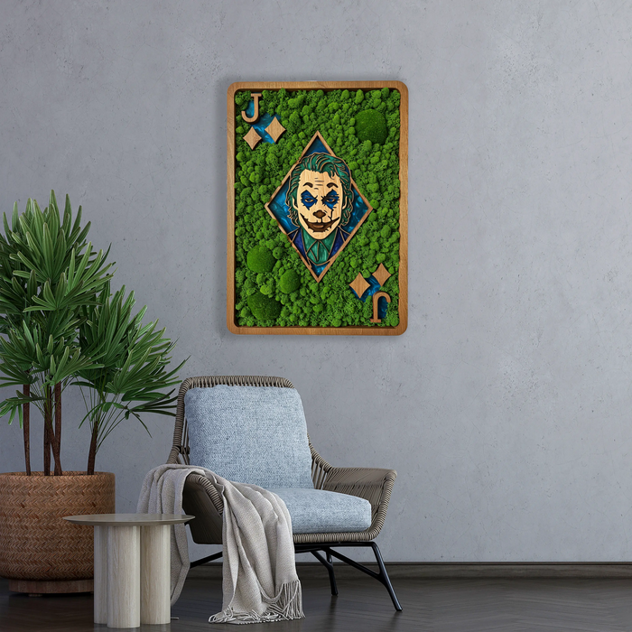 Dřevěný  obraz měchový  HDF - Moss Joker Card