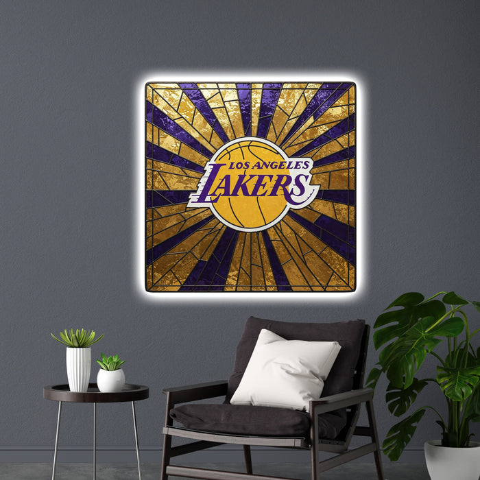 Svítícií  obraz Los Angeles Lakers - NBA - Stylizovaný skleněný