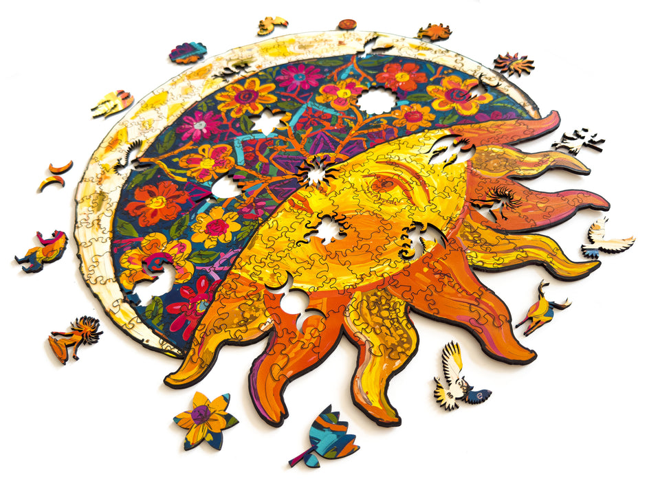 Slunce, Měsíc a Kvítí - dřevěné puzzle