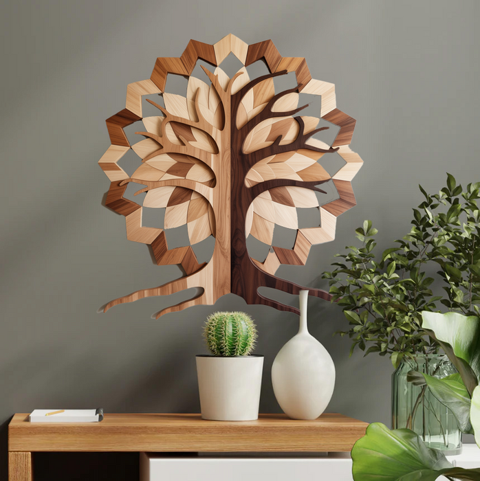 Dřevěná nástěnná dekorace - Mandala Dub - UV Tisk