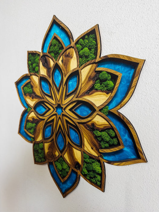 Dřevěný obraz na zeď Moss - Mandala Flore