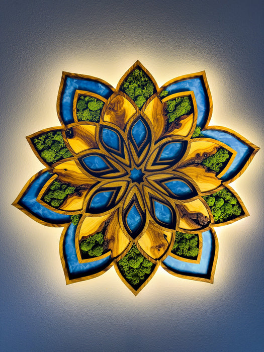 Svítícií  mechový obraz Mandala Flore