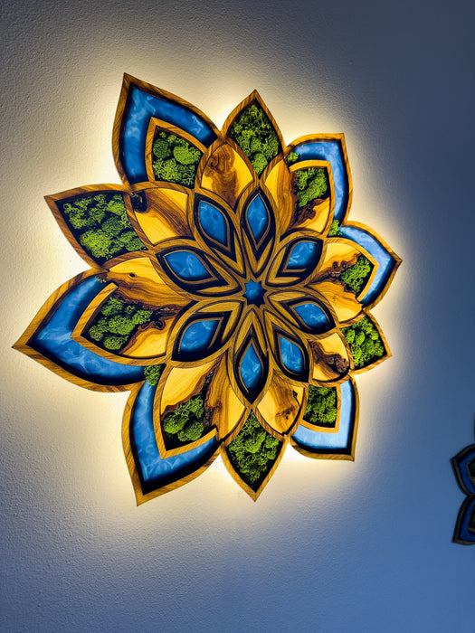 Svítícií  mechový obraz Mandala Flore