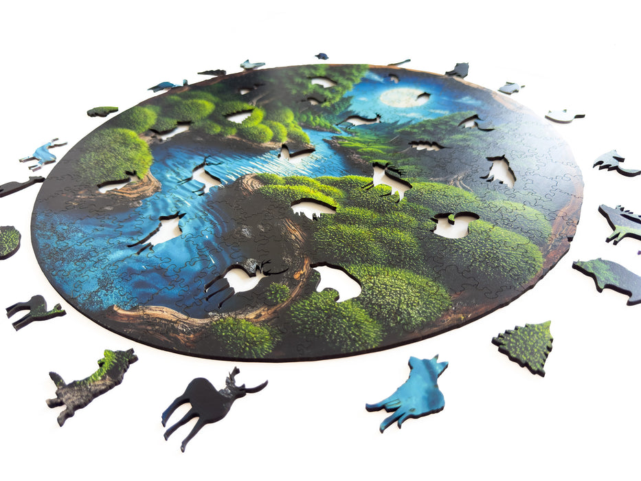 Měsíční noc - mech - Dřevěné puzzle