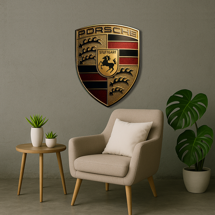 Dřevěný obraz s UV potiskem - Porsche - logo