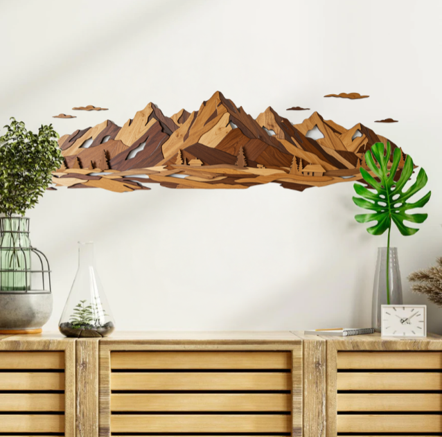 Wooden Wall Decor - Mountain range - wooden style