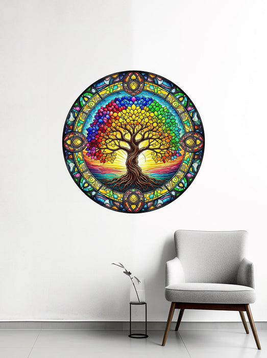Dřevěná barevná nástěnná dekorace - Mandala Strom života Glassy