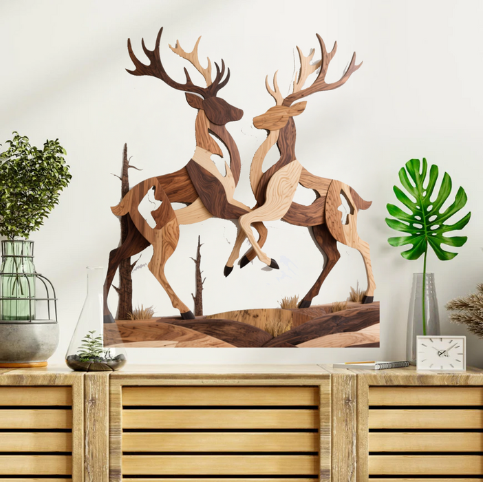 Dřevěná nástěnná dekorace - Jelen - Duel - UV Tisk