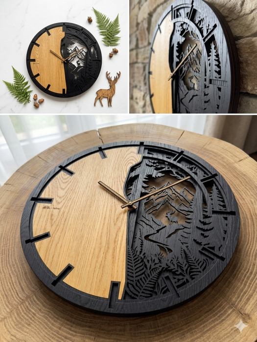 3D Dřevěné dubové hodiny - T-Tatra Mountain - 30cm/50cm/84cm