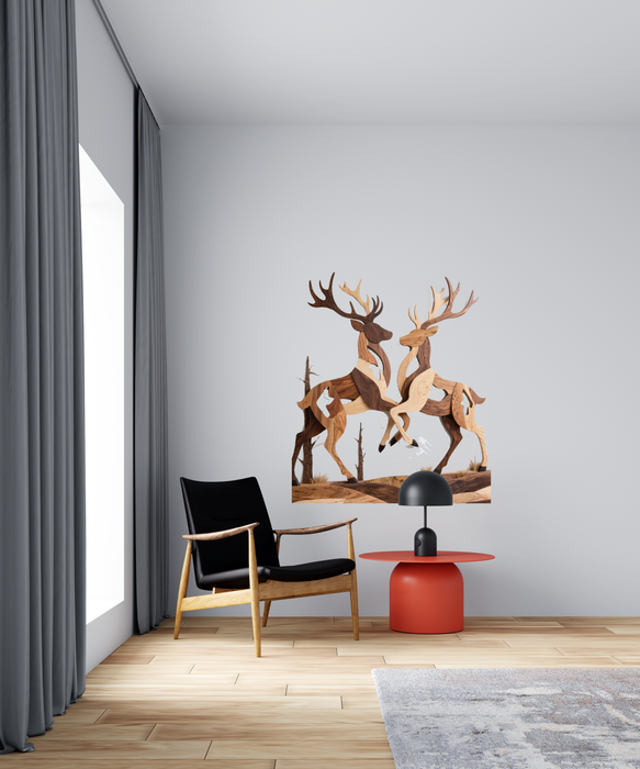 Dřevěná nástěnná dekorace - Jelen - Duel - UV Tisk