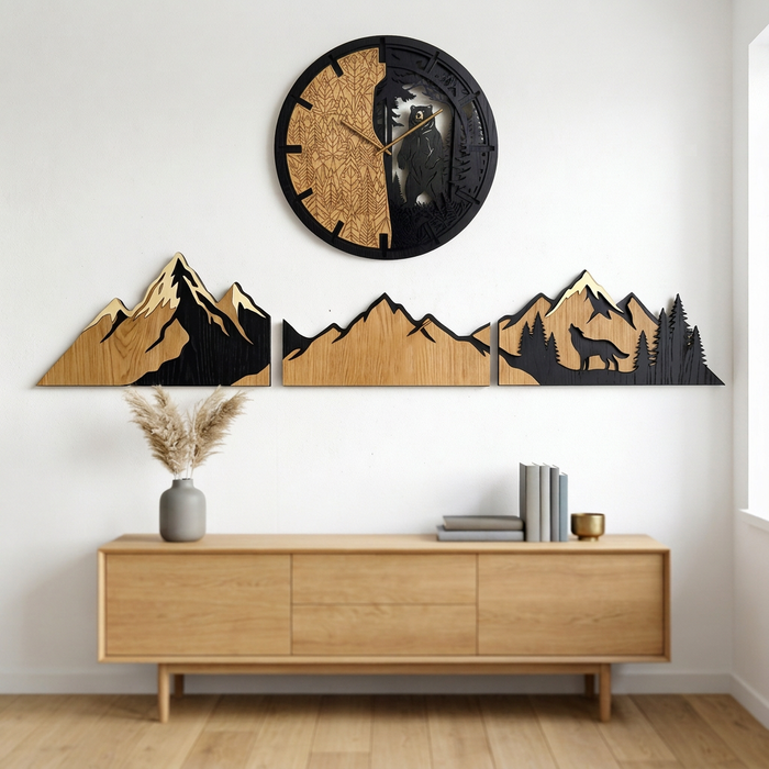 3D Dřevěné dubové hodiny - Medveď 30cm-50cm-84cm