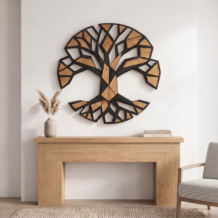 Real Nature oak wood wall decor – Tree of life Polygonal art