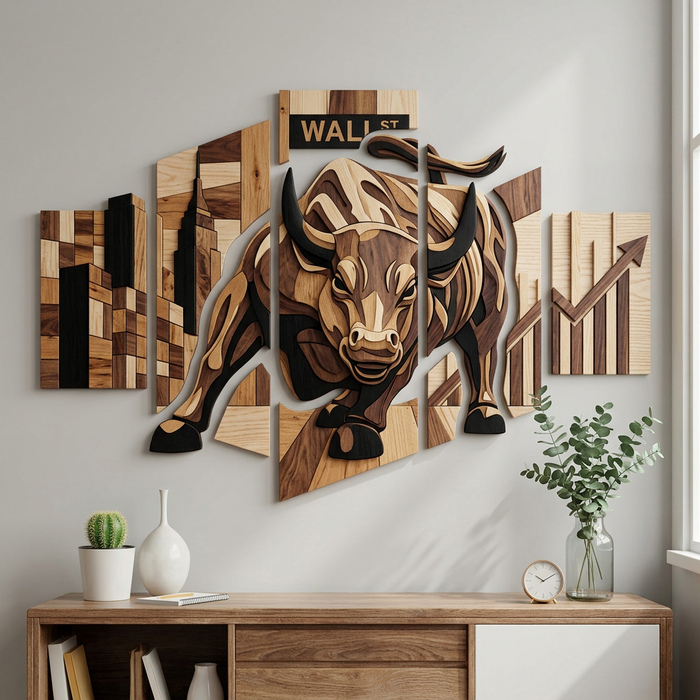 Dřevěný obraz s UV tiskem - Býk z Wall Street