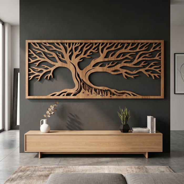 Real Nature oak wood wall decor - Tree of forest Mero Brown