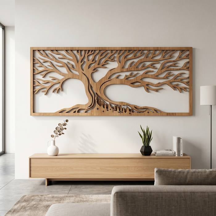 Real Nature oak wood wall decor - Tree of forest Mero Brown