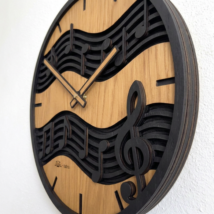 3D Dřevěné dubové hodiny - Noty - 30cm/50cm/84cm