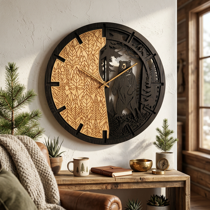 3D Dřevěné dubové hodiny - Medveď 30cm-50cm-84cm