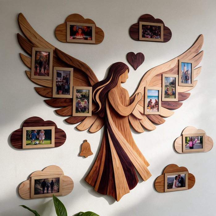 Wooden Wall PhotoFrame - Family Angel
