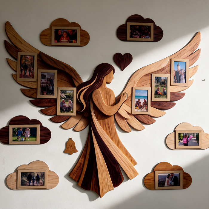 Wooden Wall PhotoFrame - Family Angel