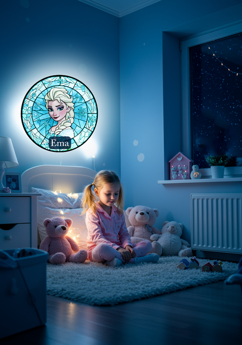 Svítícií skleněný obraz- Skleněná Elza Ledové království